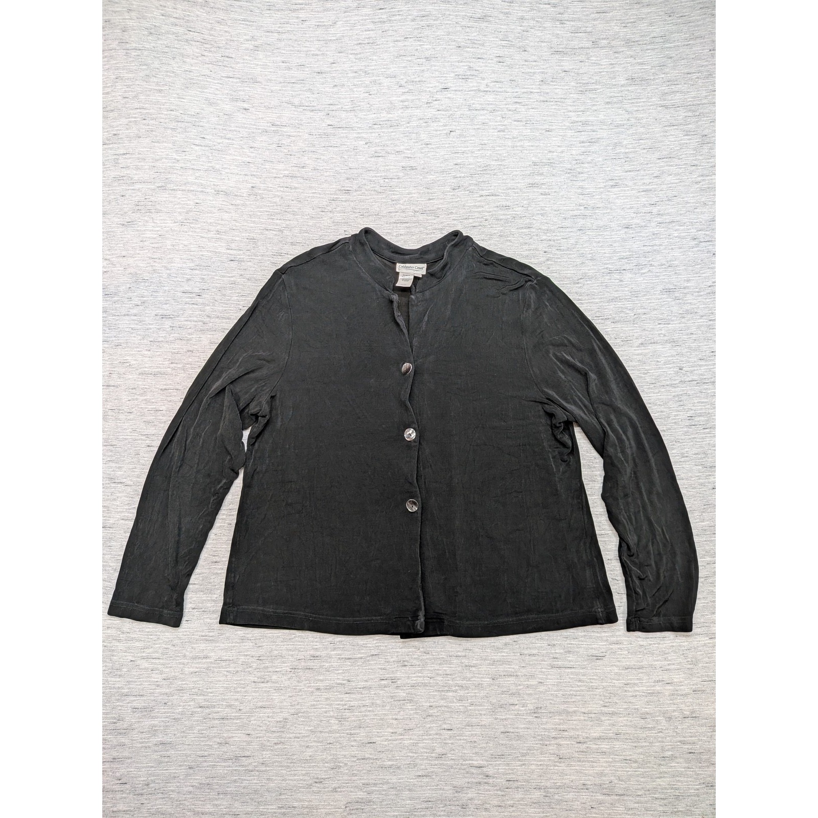Coldwater Creek Slinky Cardigan Womens Xl Black Button Front Long Sleeve Usa Vtg